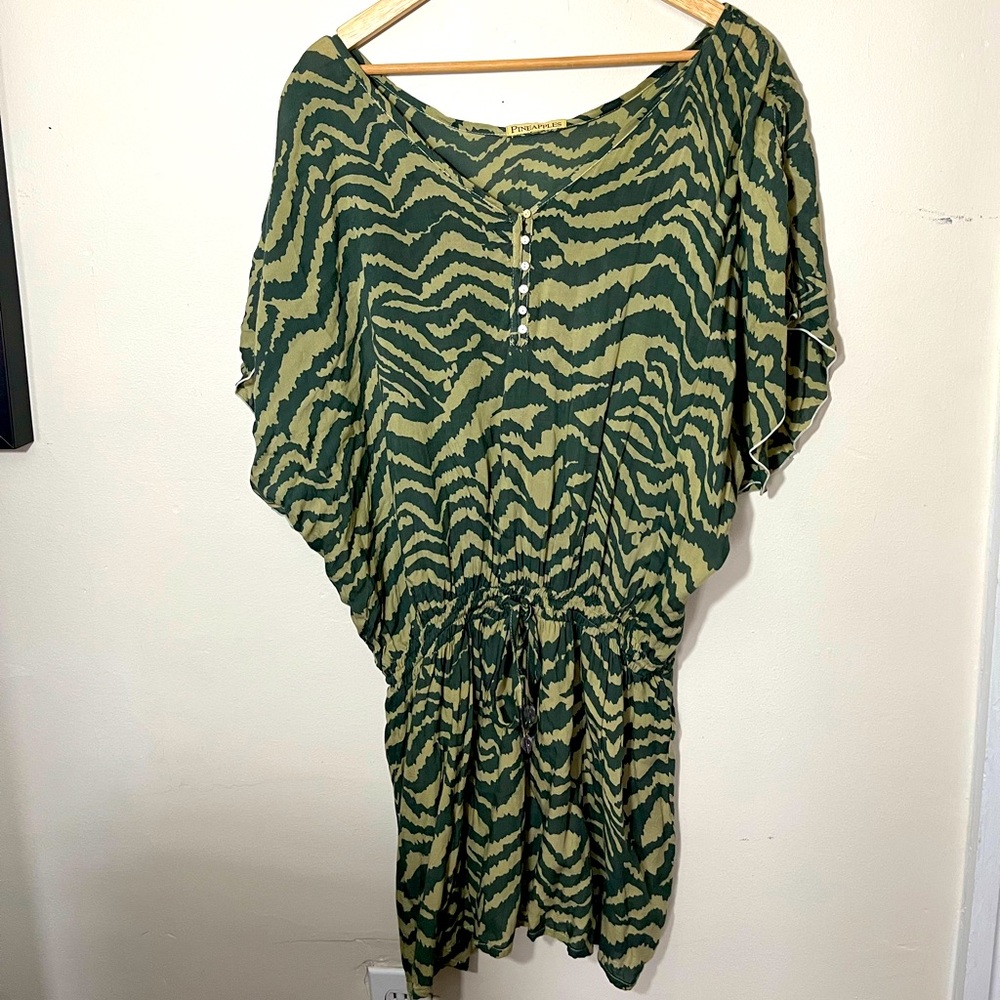Pineapples | green zebra smocked waist dress